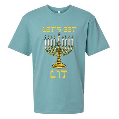Lets Get Lit Chanukah Happy Hanukkah Funny Menorah Jewish Sueded Cloud Jersey T-Shirt
