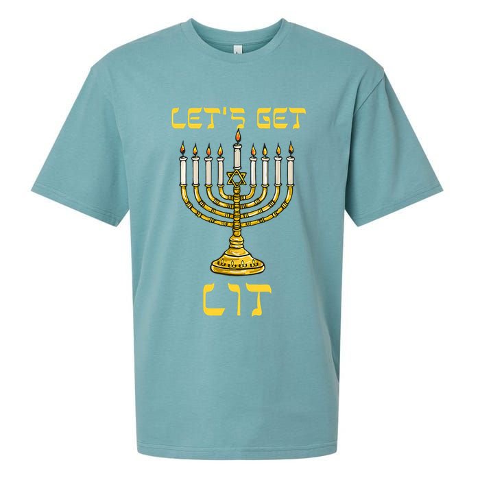 Lets Get Lit Chanukah Happy Hanukkah Funny Menorah Jewish Sueded Cloud Jersey T-Shirt