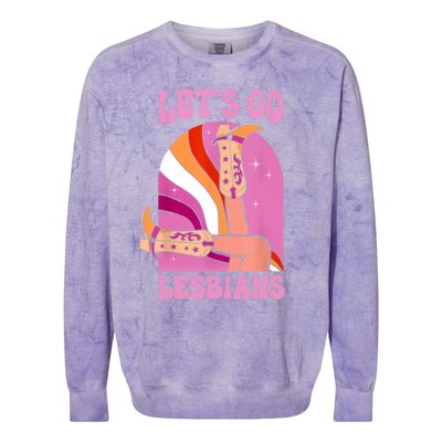 LetS Go Lesbians Lgbtq Lesbian Pride Month Cowgirl Colorblast Crewneck Sweatshirt