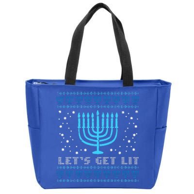 Lets Get Lit Ugly Hanukkah Menorah Chanukah Jew  Zip Tote Bag