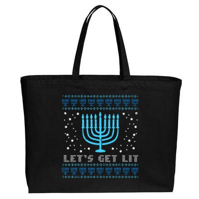 Lets Get Lit Ugly Hanukkah Menorah Chanukah Jew  Cotton Canvas Jumbo Tote