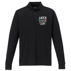 LetS Get Lit Christmas Lights Gift Performance Long Sleeve Polo