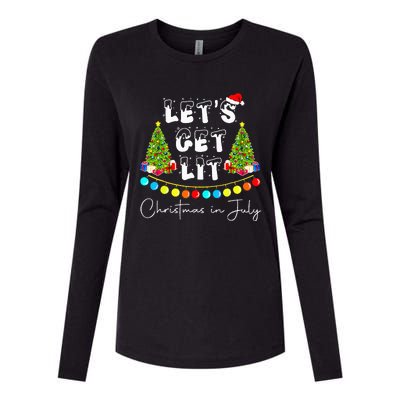 Lets Get Lit Christmas In July Santa Hat Xmas Tree Womens Cotton Relaxed Long Sleeve T-Shirt