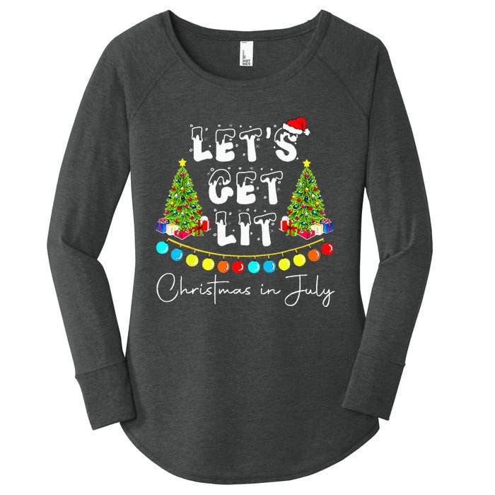 Lets Get Lit Christmas In July Santa Hat Xmas Tree Women's Perfect Tri Tunic Long Sleeve Shirt