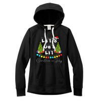 Lets Get Lit Christmas In July Santa Hat Xmas Tree Women's Fleece Hoodie