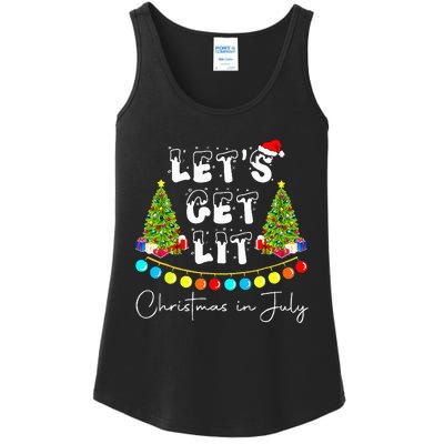 Lets Get Lit Christmas In July Santa Hat Xmas Tree Ladies Essential Tank