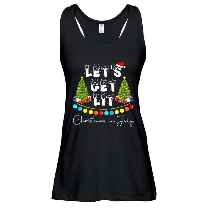 Lets Get Lit Christmas In July Santa Hat Xmas Tree Ladies Essential Flowy Tank