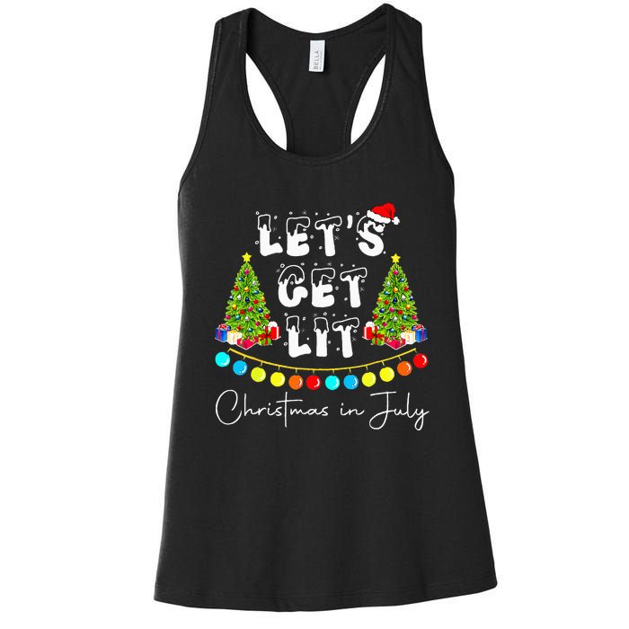 Lets Get Lit Christmas In July Santa Hat Xmas Tree Women's Racerback Tank