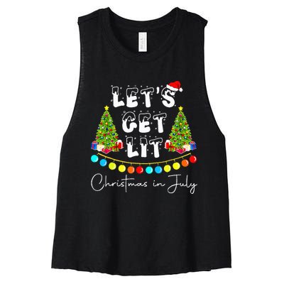 Lets Get Lit Christmas In July Santa Hat Xmas Tree Women's Racerback Cropped Tank