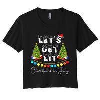 Lets Get Lit Christmas In July Santa Hat Xmas Tree Women's Crop Top Tee