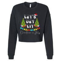 Lets Get Lit Christmas In July Santa Hat Xmas Tree Cropped Pullover Crew