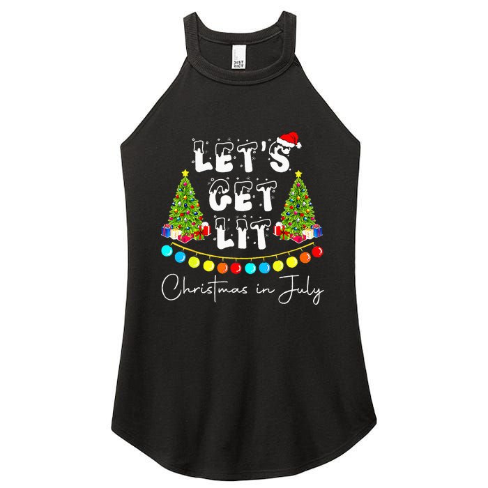 Lets Get Lit Christmas In July Santa Hat Xmas Tree Women's Perfect Tri Rocker Tank