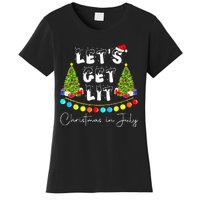 Lets Get Lit Christmas In July Santa Hat Xmas Tree Women's T-Shirt