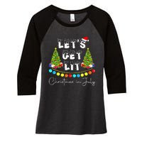 Lets Get Lit Christmas In July Santa Hat Xmas Tree Women's Tri-Blend 3/4-Sleeve Raglan Shirt