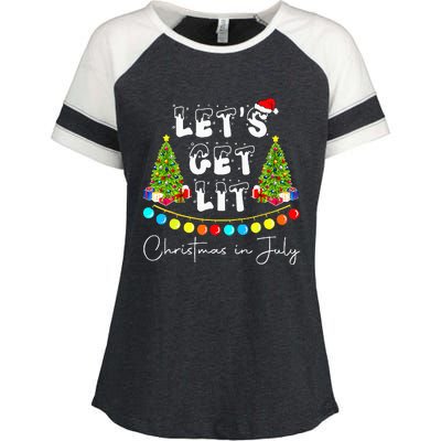 Lets Get Lit Christmas In July Santa Hat Xmas Tree Enza Ladies Jersey Colorblock Tee