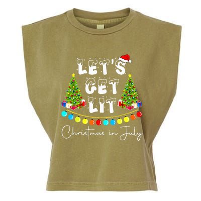 Lets Get Lit Christmas In July Santa Hat Xmas Tree Garment-Dyed Women's Muscle Tee