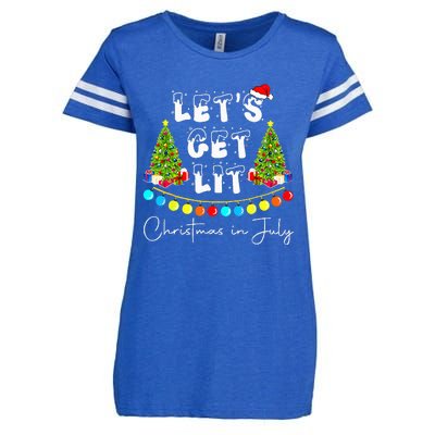 Lets Get Lit Christmas In July Santa Hat Xmas Tree Enza Ladies Jersey Football T-Shirt