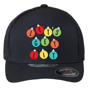 Lets Get Lit Christmas Tree Holiday Lights Xmas Gift Flexfit Unipanel Trucker Cap