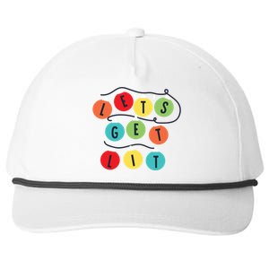 Lets Get Lit Christmas Tree Holiday Lights Xmas Gift Snapback Five-Panel Rope Hat