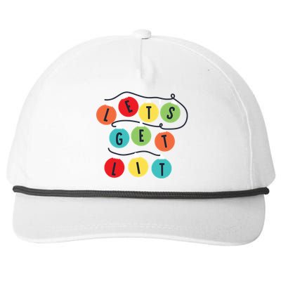 Lets Get Lit Christmas Tree Holiday Lights Xmas Gift Snapback Five-Panel Rope Hat