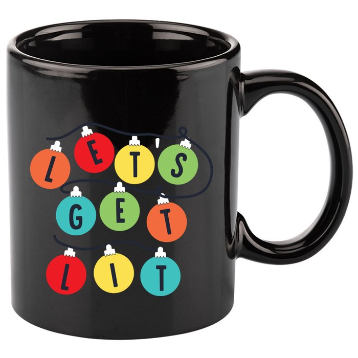 Lets Get Lit Christmas Tree Holiday Lights Xmas Gift 11oz C Handle Ceramic Mug