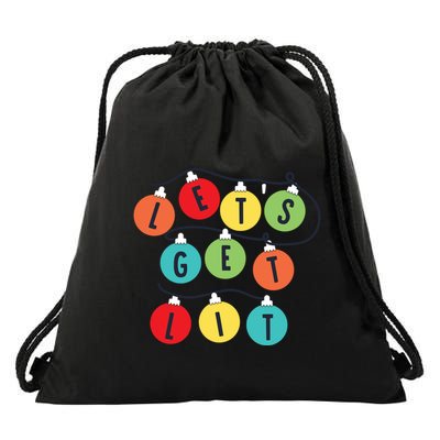 Lets Get Lit Christmas Tree Holiday Lights Xmas Gift Drawstring Bag