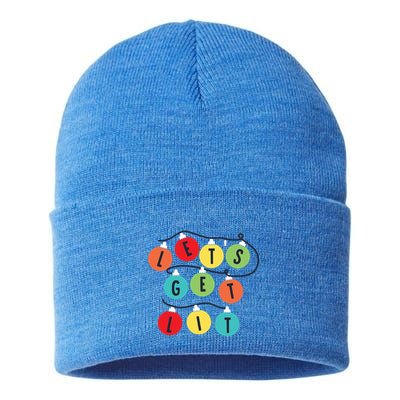Lets Get Lit Christmas Tree Holiday Lights Xmas Gift Sustainable Knit Beanie