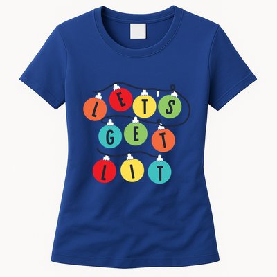 Lets Get Lit Christmas Tree Holiday Lights Xmas Gift Womens T-Shirt