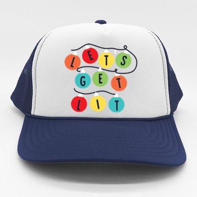 Lets Get Lit Christmas Tree Holiday Lights Xmas Gift Trucker Hat