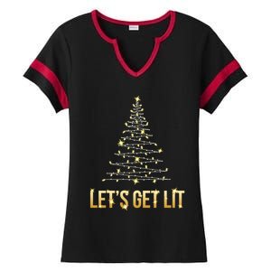 Lets Get Lit Christmas Xmas Tree Lights Gift Ladies Halftime Notch Neck Tee