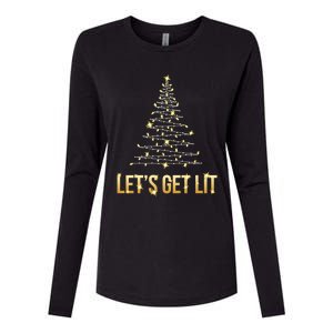 Lets Get Lit Christmas Xmas Tree Lights Gift Womens Cotton Relaxed Long Sleeve T-Shirt