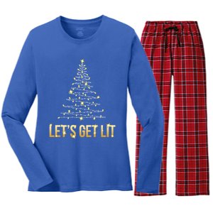 Lets Get Lit Christmas Xmas Tree Lights Gift Women's Long Sleeve Flannel Pajama Set 