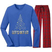 Lets Get Lit Christmas Xmas Tree Lights Gift Women's Long Sleeve Flannel Pajama Set 