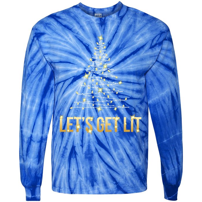 Lets Get Lit Christmas Xmas Tree Lights Gift Tie-Dye Long Sleeve Shirt