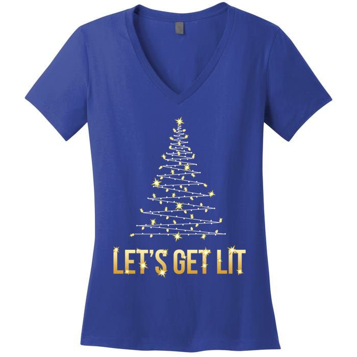 Lets Get Lit Christmas Xmas Tree Lights Gift Women's V-Neck T-Shirt