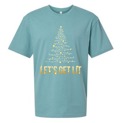 Lets Get Lit Christmas Xmas Tree Lights Gift Sueded Cloud Jersey T-Shirt