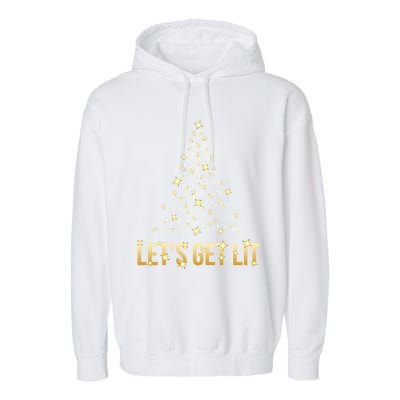 Lets Get Lit Christmas Xmas Tree Lights Gift Garment-Dyed Fleece Hoodie