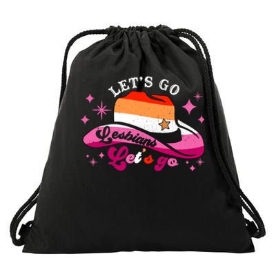 Let's Go Lesbians Let's Go Cowgirl Cowboy Howdy LGBT Pride Drawstring Bag