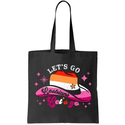 Let's Go Lesbians Let's Go Cowgirl Cowboy Howdy LGBT Pride Tote Bag