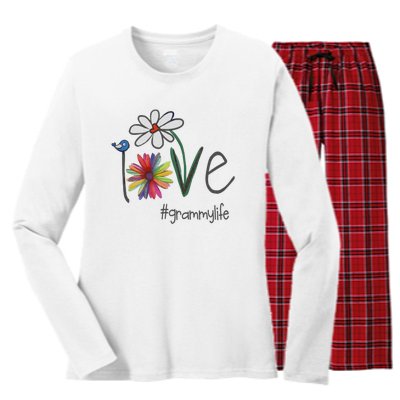 Love Grammy Life Art Flower Great Women's Long Sleeve Flannel Pajama Set 