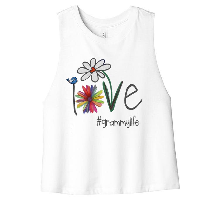 Love Grammy Life Art Flower Great Women's Racerback Cropped Tank