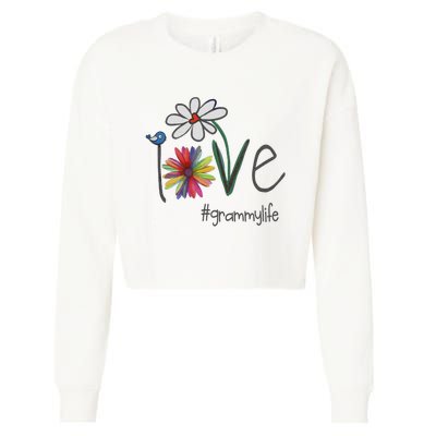 Love Grammy Life Art Flower Great Cropped Pullover Crew