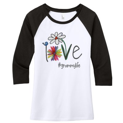 Love Grammy Life Art Flower Great Women's Tri-Blend 3/4-Sleeve Raglan Shirt