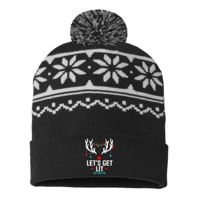 LetS Get Lit Cool Christmas USA-Made Snowflake Beanie