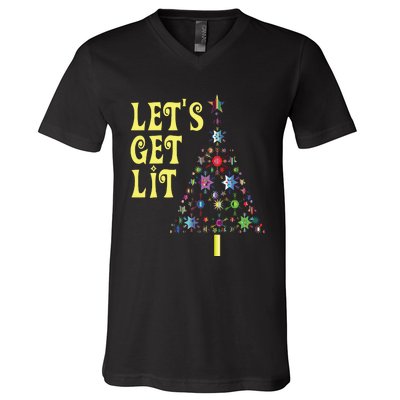 Lets Get Lit Shirts Adult Funny Christmas V-Neck T-Shirt