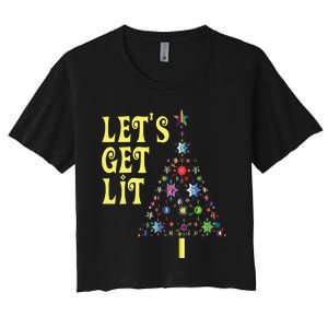 Lets Get Lit Shirts Adult Funny Christmas Women's Crop Top Tee