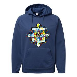 Lets Grow Love Together Autism Awareness Performance Fleece Hoodie