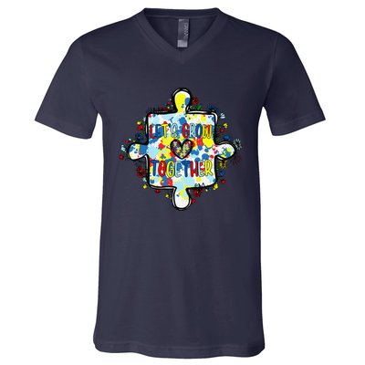 Lets Grow Love Together Autism Awareness V-Neck T-Shirt