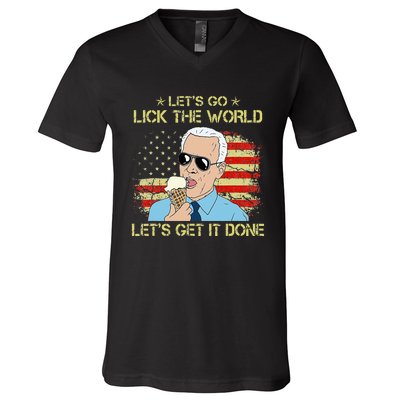 Let's Go Lick The World Let's Get It Done Funny Joe Biden V-Neck T-Shirt