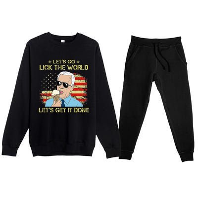 Let's Go Lick The World Let's Get It Done Funny Joe Biden Premium Crewneck Sweatsuit Set